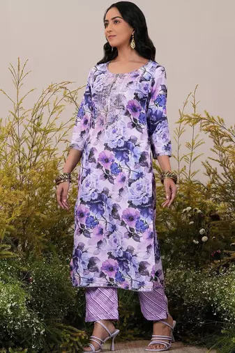 floral embroidered regular kurta with trousers & dupatta
