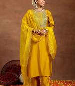 floral yoke design sequnnied straight kurta with trousers & dupatta