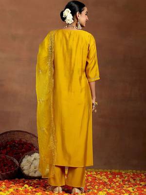 floral yoke design sequnnied straight kurta with trousers & dupatta 5