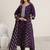 purple floral embroidered sequinned a-line kurta with trousers & dupatta