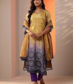women ethnic motifs printed regular kurta with trousers & with dupatta