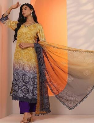 women ethnic motifs printed regular kurta with trousers & with dupatta 2