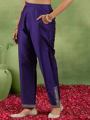 ethnic motifs yoke design sequinned straight kurta with trousers & dupatta 7