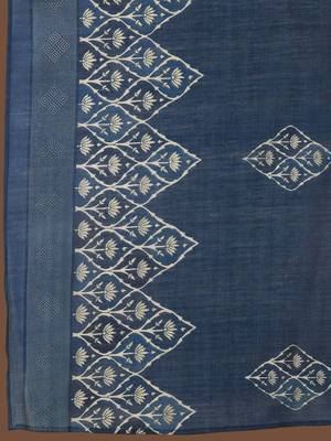 womens blue printed anarkali kurta with trousers & dupatta 4