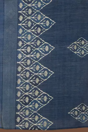 womens blue printed anarkali kurta with trousers & dupatta