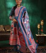 floral printed mirror work linen kurta with trousers & dupatta