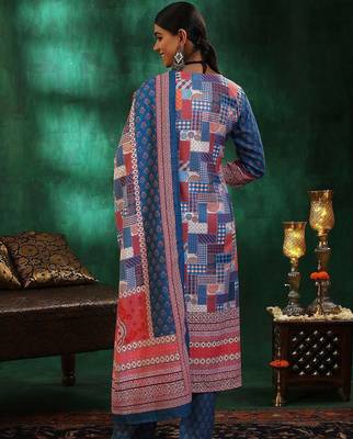 floral printed mirror work linen kurta with trousers & dupatta 6