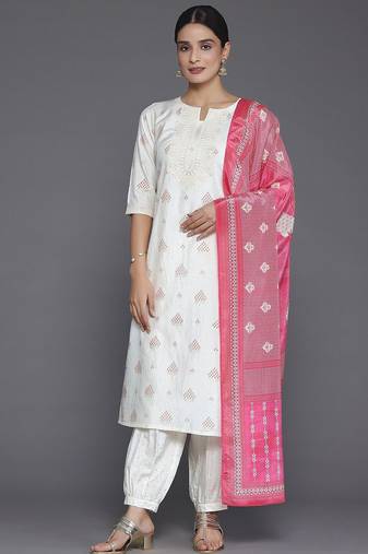 floral printed regular sequinned kurta with salwar & dupatta