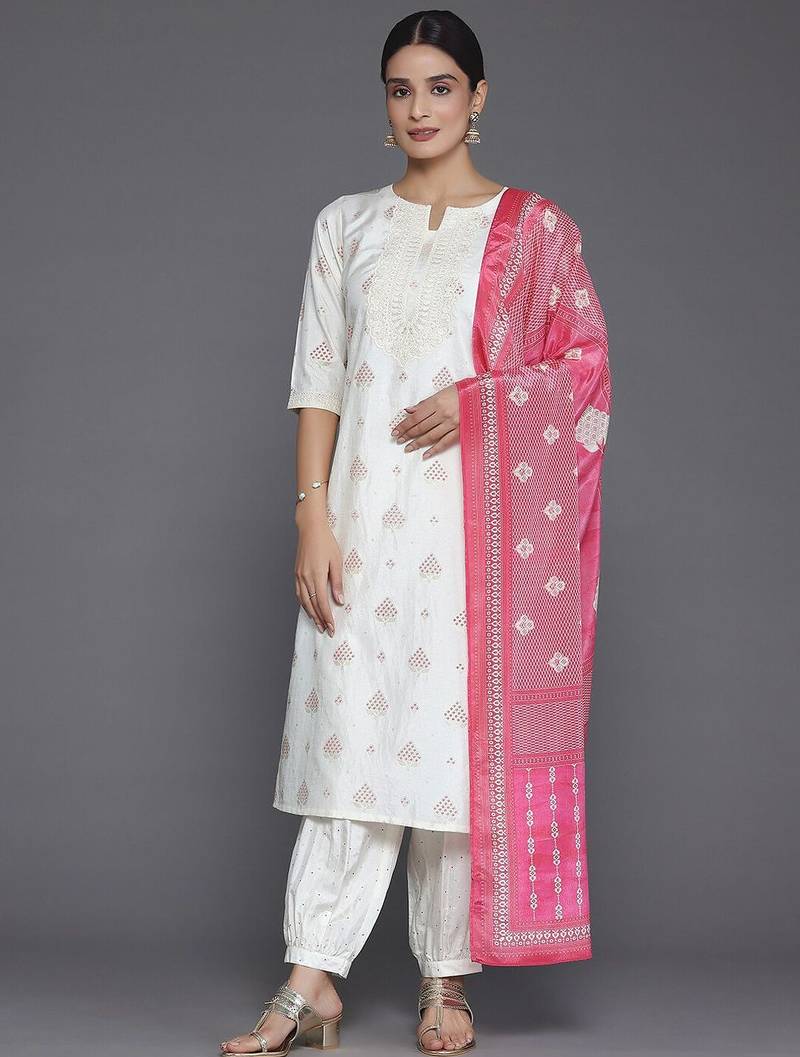 floral printed regular sequinned kurta with salwar & dupatta