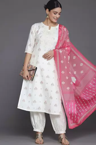 floral printed regular sequinned kurta with salwar & dupatta
