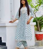 ethnic motifs printed round neck a-line kurta with salwar