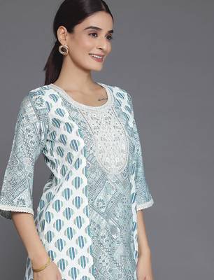 ethnic motifs printed round neck a-line kurta with salwar 2