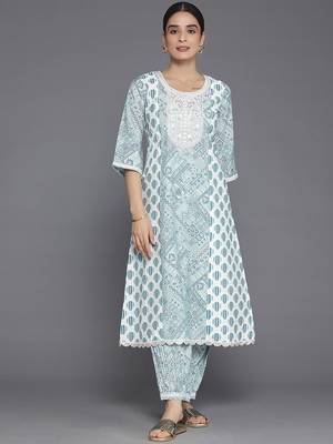 ethnic motifs printed round neck a-line kurta with salwar 3