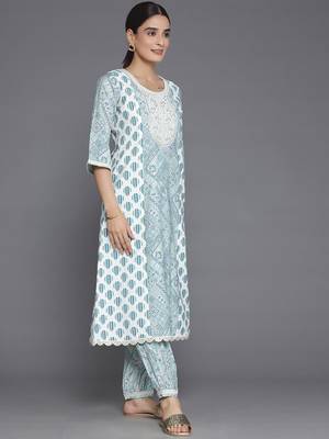 ethnic motifs printed round neck a-line kurta with salwar 4