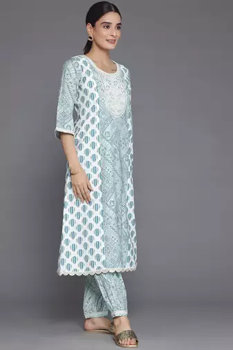 ethnic motifs printed round neck a-line kurta with salwar