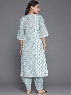 ethnic motifs printed round neck a-line kurta with salwar 5