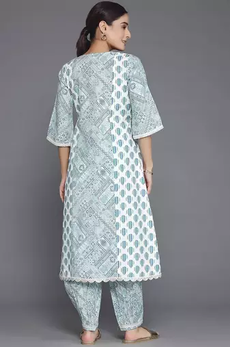 ethnic motifs printed round neck a-line kurta with salwar