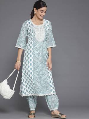 ethnic motifs printed round neck a-line kurta with salwar 6