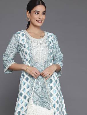 ethnic motifs printed round neck a-line kurta with salwar 7
