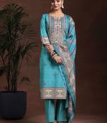 ethnic motifs printed notch neck straight kurta with trousers & dupatta