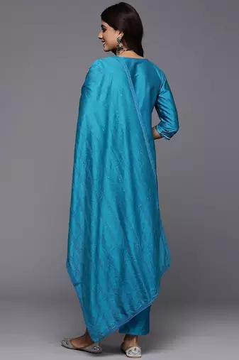 ethnic motifs embroidered straight kurta with trousers & dupatta