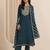 floral embroidered round neck silk blend kurta with trousers & dupatta