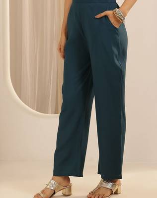 floral embroidered round neck silk blend kurta with trousers & dupatta 7