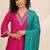 floral yoke design v-neck zari straight kurta with trousers and dupatta