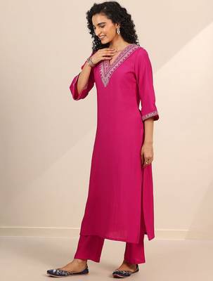 floral yoke design v-neck zari straight kurta with trousers and dupatta 3