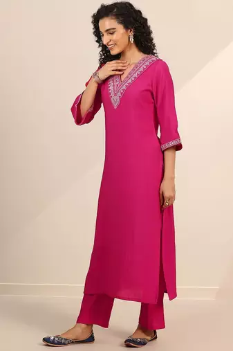 floral yoke design v-neck zari straight kurta with trousers and dupatta