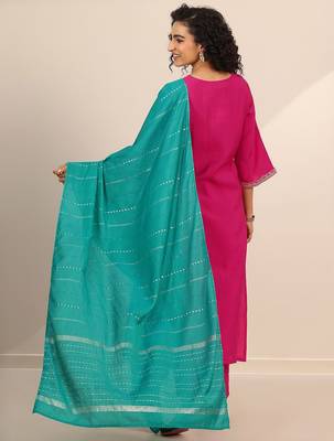 floral yoke design v-neck zari straight kurta with trousers and dupatta 4