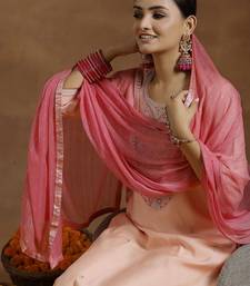 ethnic embroidered sequinned u-neck straight kurta with trouser and dupatta