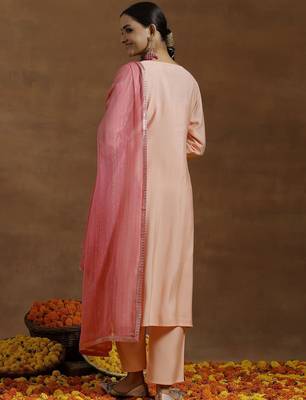 ethnic embroidered sequinned u-neck straight kurta with trouser and dupatta 6