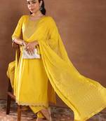 floral yoke design kurta with trouser & dupatta