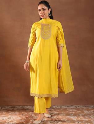 floral yoke design kurta with trouser & dupatta 2