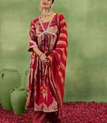 floral printed v-neck sequinned a-line kurta with salwar & dupatta