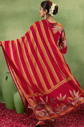 floral printed v-neck sequinned a-line kurta with salwar & dupatta