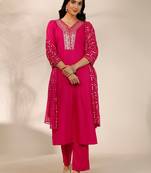women embroidered regular kurta with trousers & with dupatta