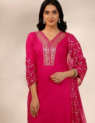 women embroidered regular kurta with trousers & with dupatta 6