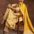 womens yellow printed anarkali kurta with trousers & dupatta