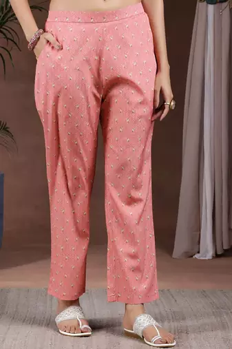 floral printed keyhole neck straight kurta with trousers & dupatta