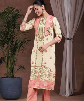 floral printed keyhole neck straight kurta with trousers & dupatta 6