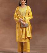 ethnic motifs printed mirror work straight kurta with trousers & dupatta