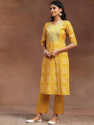 ethnic motifs printed mirror work straight kurta with trousers & dupatta 5