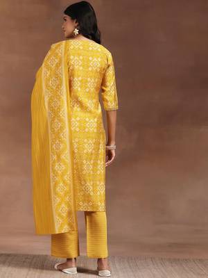 ethnic motifs printed mirror work straight kurta with trousers & dupatta 6