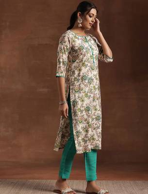 floral printed notched neck straight kurta with trousers & dupatta 4