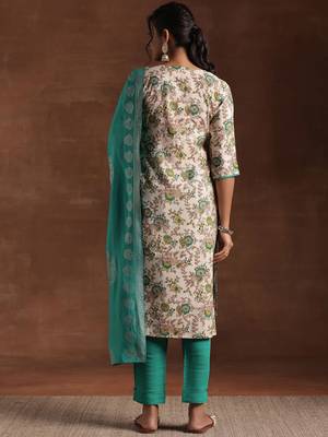 floral printed notched neck straight kurta with trousers & dupatta 5