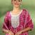 womens pink printed anarkali kurta with churidar & dupatta
