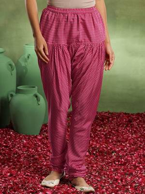 womens pink printed anarkali kurta with churidar & dupatta 7