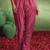 womens pink printed anarkali kurta with churidar & dupatta